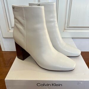 Calvin Klein Women's Audrina Block Heel Ivory Dress Booties